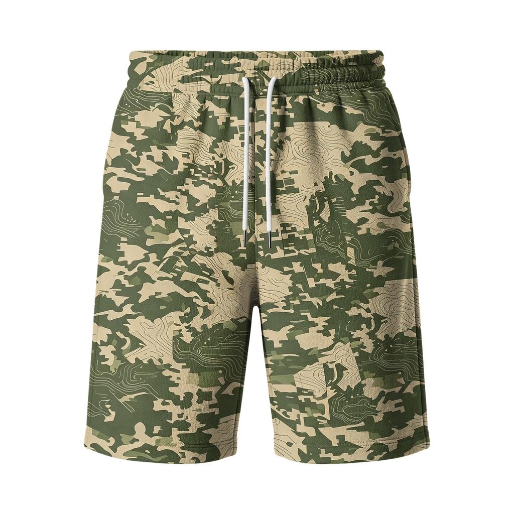 Men's Casual Camouflage Drawstring Shorts Relaxed Fit Lightweight Breathable Outdoor Sportswear Bottoms with Pockets