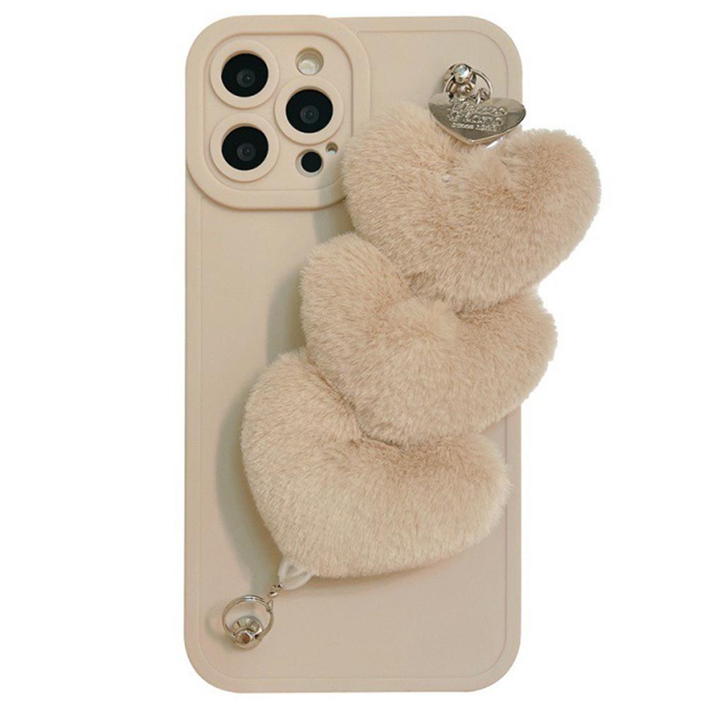 For iPhone 16 Pro Max Case Fluffy Heart Wristband TPU Phone Cover A