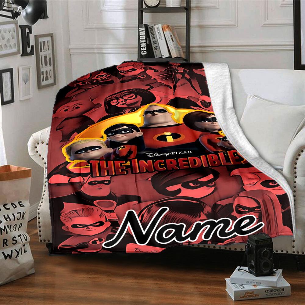 Custom Name Incredibles Poster flannel Blanket for Super Soft Cute Comfort Blanket for Travel Bedding Couch Sofa Blanket