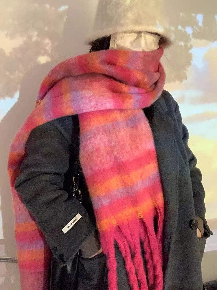New Maillard Imitation Cashmere Scarf Shuxin Plaid Korean Version Thickened Warm Soft Waxy Shawl Couple Scarf