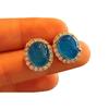 Jade Blue Ice Light Natural Blue Chalcedony Earrings Agate Studs, Real Shot