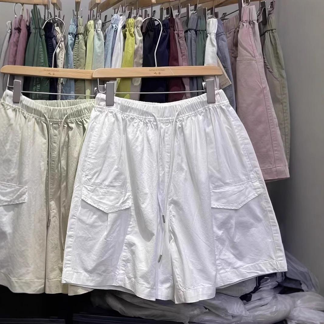 

Nine Stone Summer Elastic High-Waist Korean Style Loose Plus Size Casual Wide-Leg Cargo Shorts One Size сірий колір