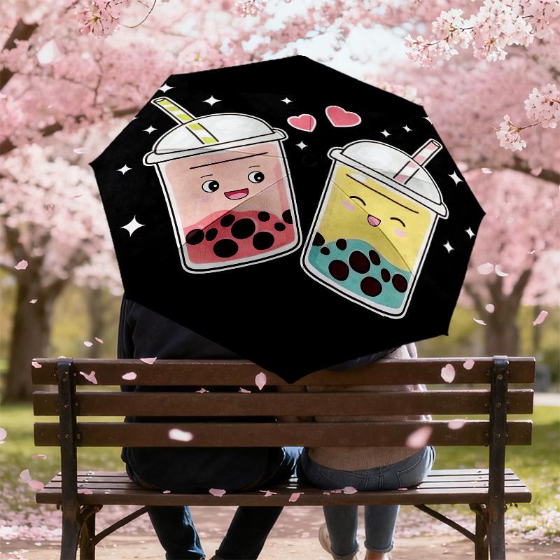 1pc Bubble Tea Pattern Umbrella Design Automatic Opening and Closing Umbrella, High-quality Travel Umbrella,  C1128094