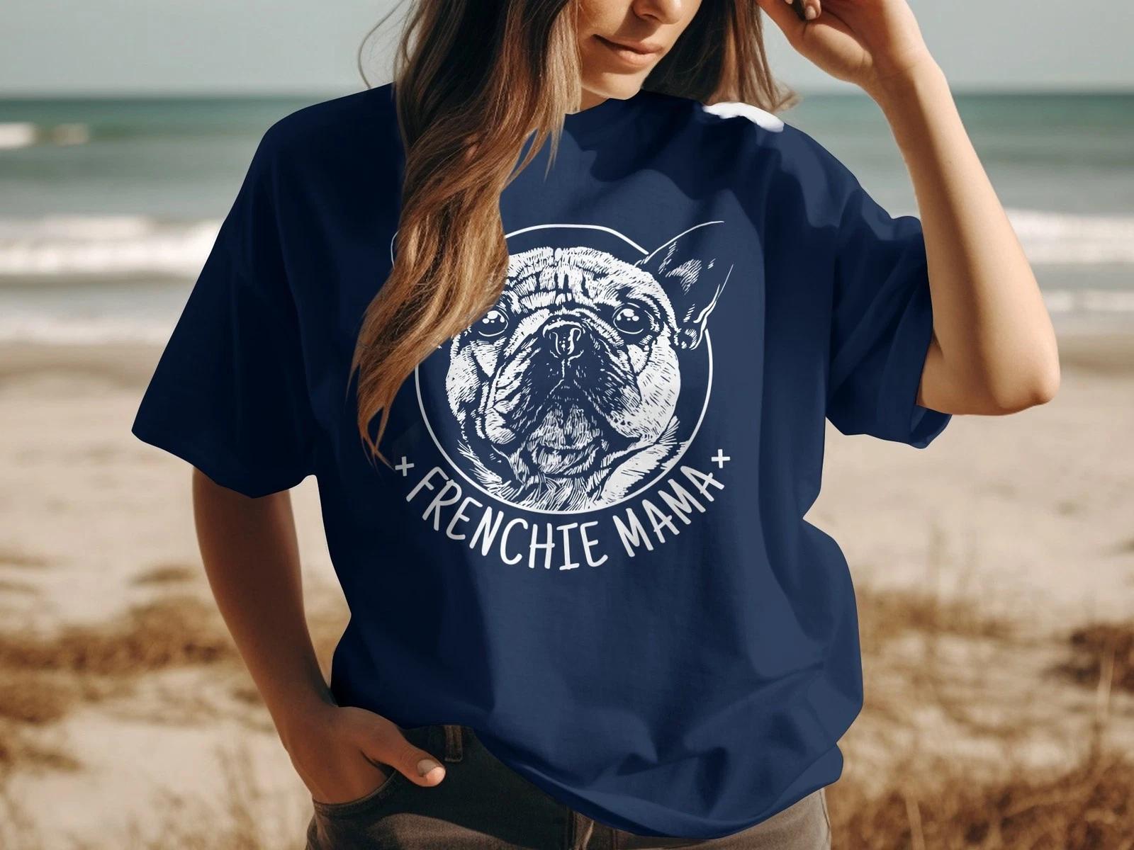 Frenchie Mama T-Shirt, French Bulldog Lover Gift, Cute Dog Mom,Top,Pet Owner Tee L