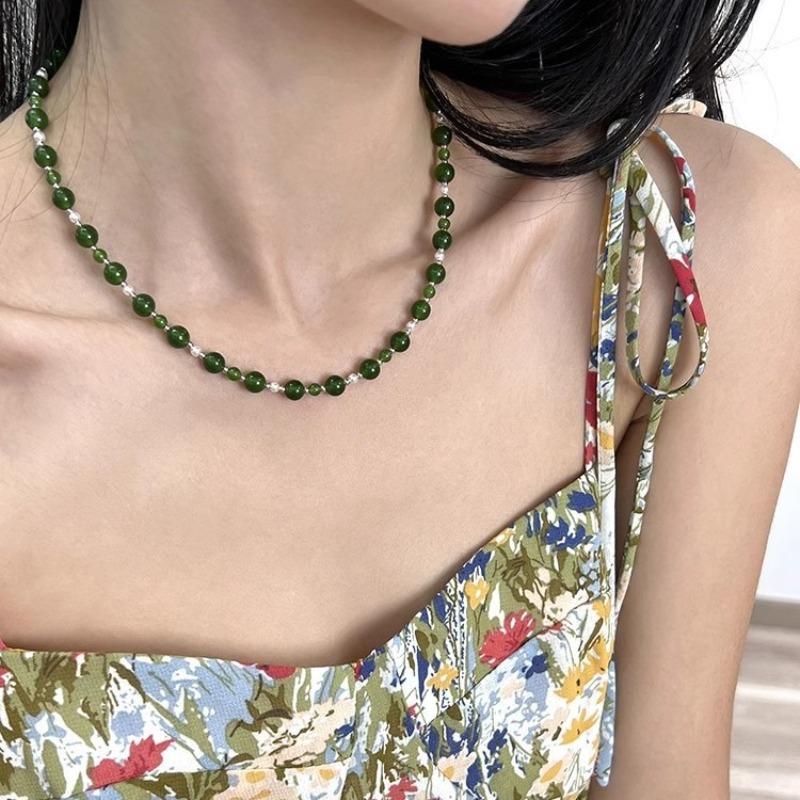 

S925 silver white chalcedony new Chinese pearl necklace spring and summer high-end neck chain beaded jewelry
