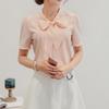 Blusa de verão feminina rosa branca chiffon moda estilo coreano gola gravata borboleta camisa feminina escritório casual manga curta base top
