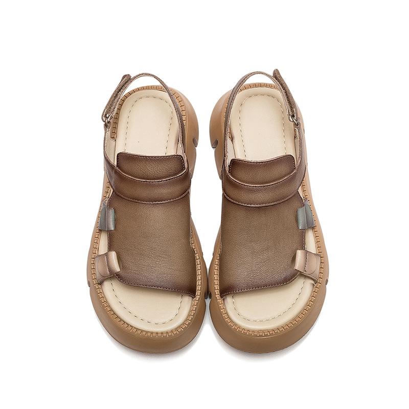 Johnature Γνήσιο δέρμα casual παχιά σόλα Peep Toe Σανδάλια Hollow Breathable Γυναικεία Παπούτσια Πλατφόρμας