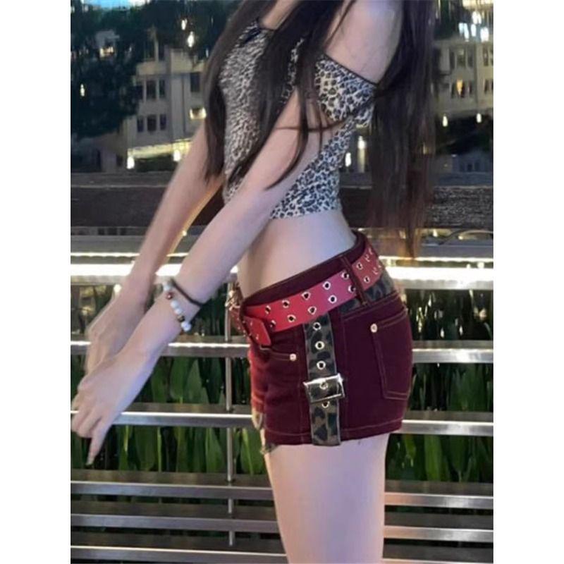 Y2K Spicy Girl Patchwork Denim Ultra-Shorts: Low-Waist, Stretchy, Slim-Fit Women's Hot Pants