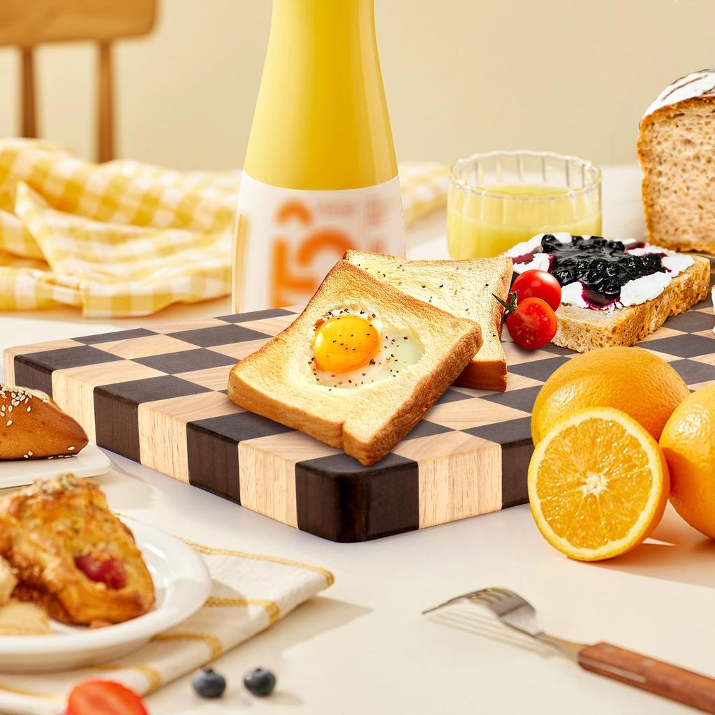 TJ POP Cutting Board Endgrain Rubberwood Combination Natural Wood Marquetry Checkerboard Pattern High Resistant Lacquer Finish Hygienic Vertical Fiber