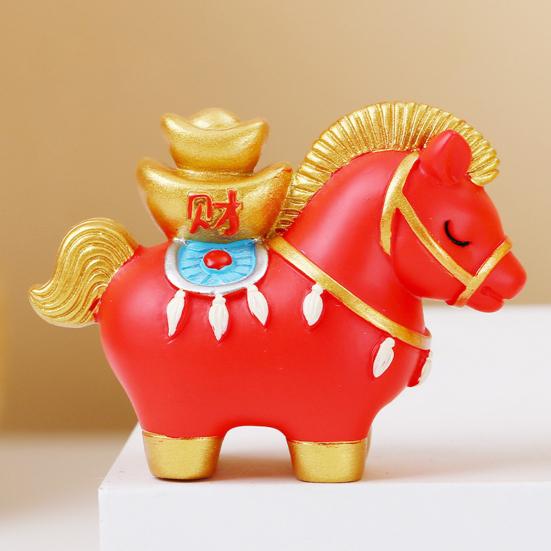 Yousheng Chinese Style Horse Statue Golden Ingot Lucky Bag Persimmon Copper Coin Cartoon Pony Figurine Desktop Feng Shui Decoration Ornament