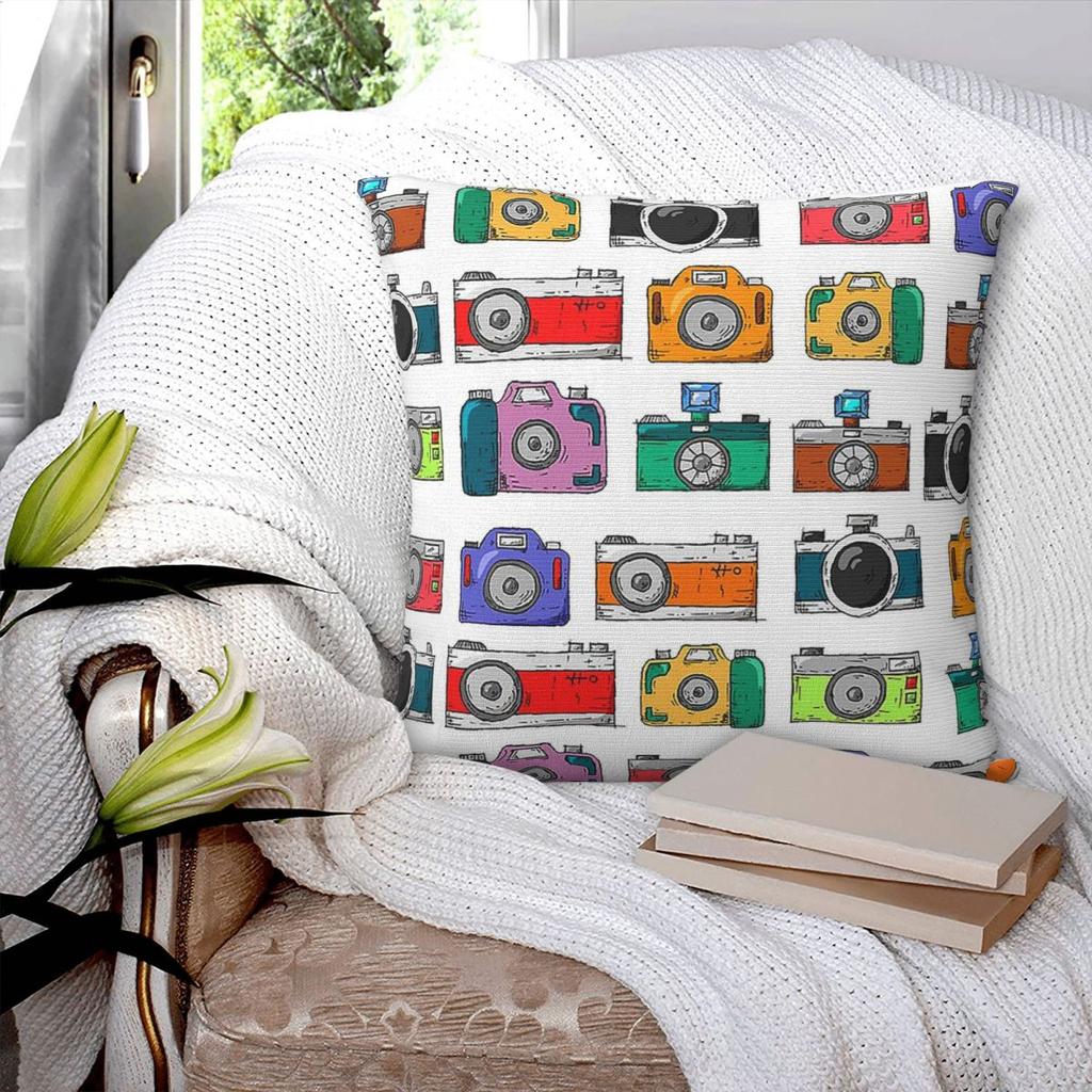 Retro Camera Square Pillowcase Pillow Cover Polyester Cushion Zip Decorative Comfort Throw Pillow for Home Car