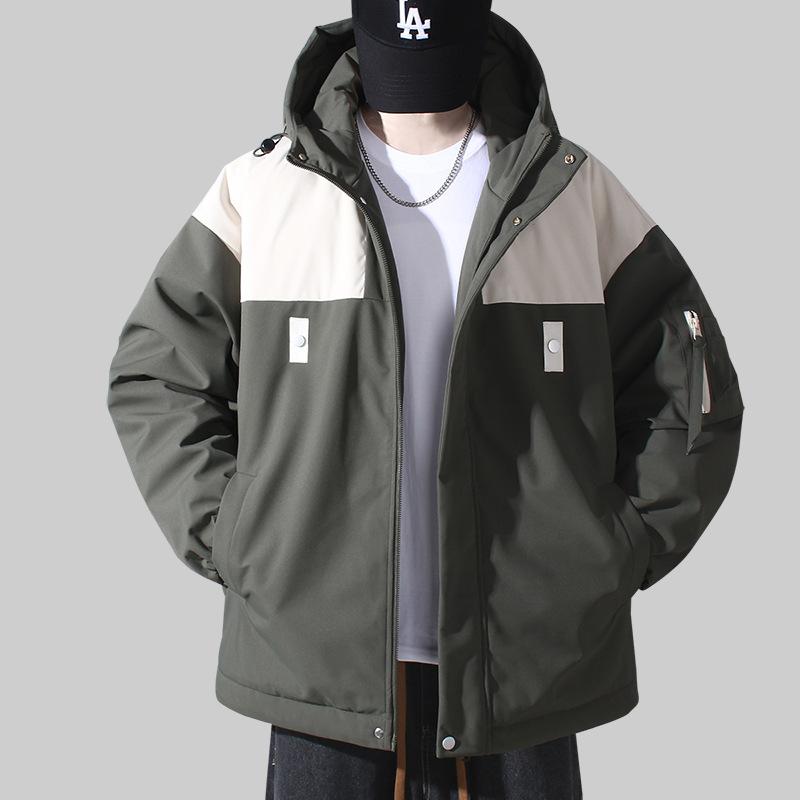 Pánská zimní zateplená bunda pro americký pár s kapucí, teplá sametová zateplená bunda