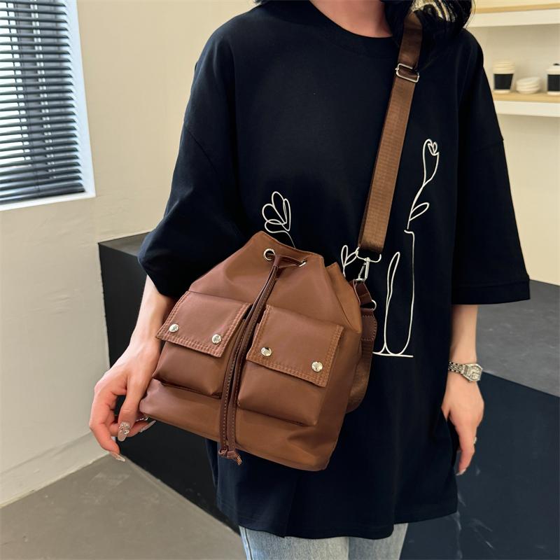 Large Capacity Drawstring Bucket Bag, Multi-pocket Shoulder Bag, Casual Handbag