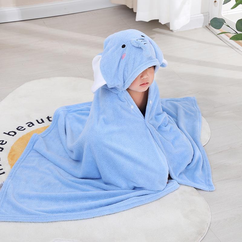 

Детское полотенце-плащ с капюшоном из мультяшного кораллового флиса Elephant; 65*135 синий