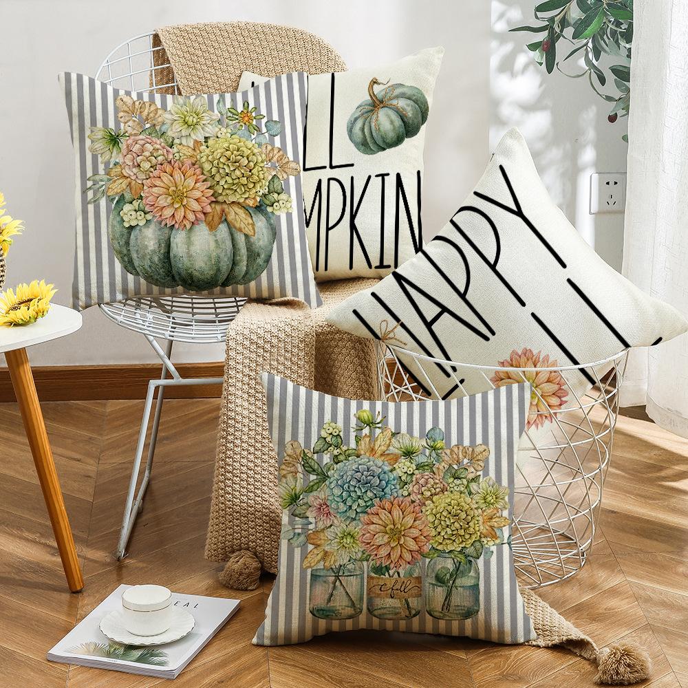 Herbstliches Blumen-Buchstabenkissen Leinen Büro Sofakissen Wohnzimmer Lendenkissenbezug