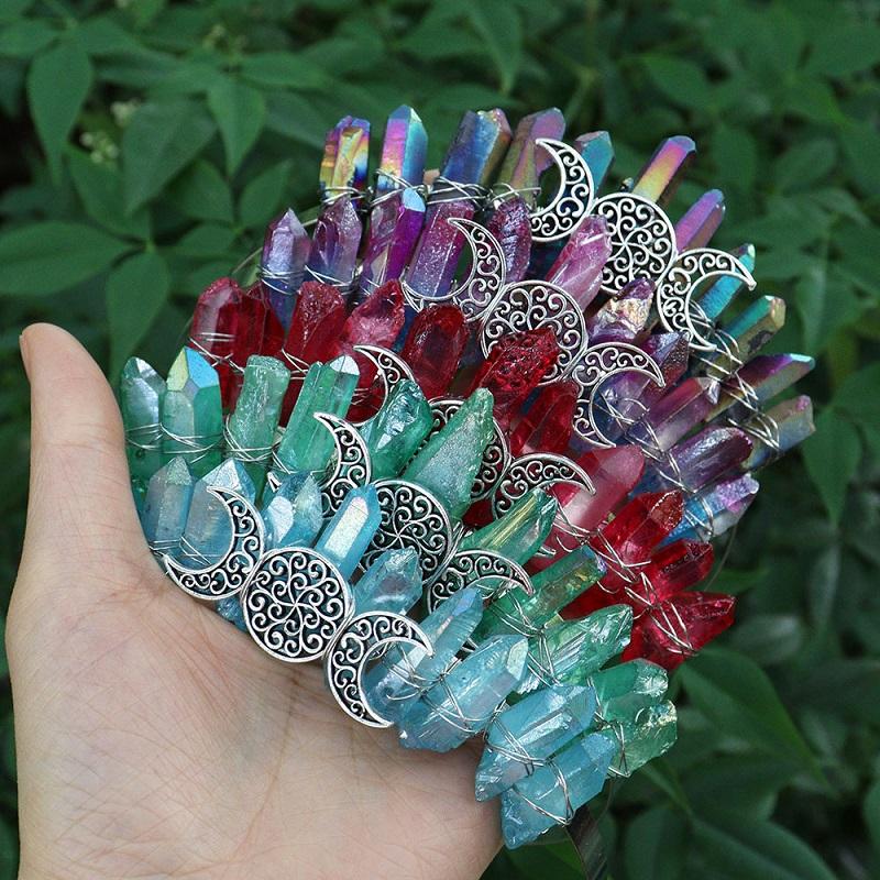 Crystal Quartz Crown Clear Crystal Headband Tiara Sun Goddess Witch Headpiece for Women and Girls Halloween Costume M