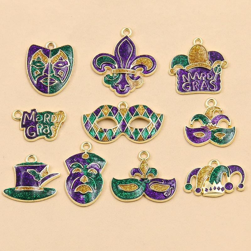 10 Styles Gold Drop Oil Pendant Charms for DIY Creative Mask & Party Jewelry Accessories