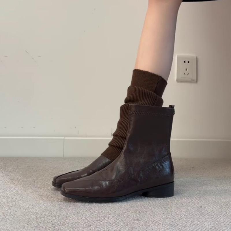 

Retro Shoes, Low-heeled Boots, Square-toed Slimming Boots, Versatile Short Boots for Women 40