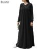 ZANZEA Women Casual V-Neck Long Sleeve Loose Long Dress