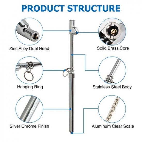 Pair Heavy Duty Dual Head Chrome Tire Air Pressure Gauge Truck Tread Depth Tool