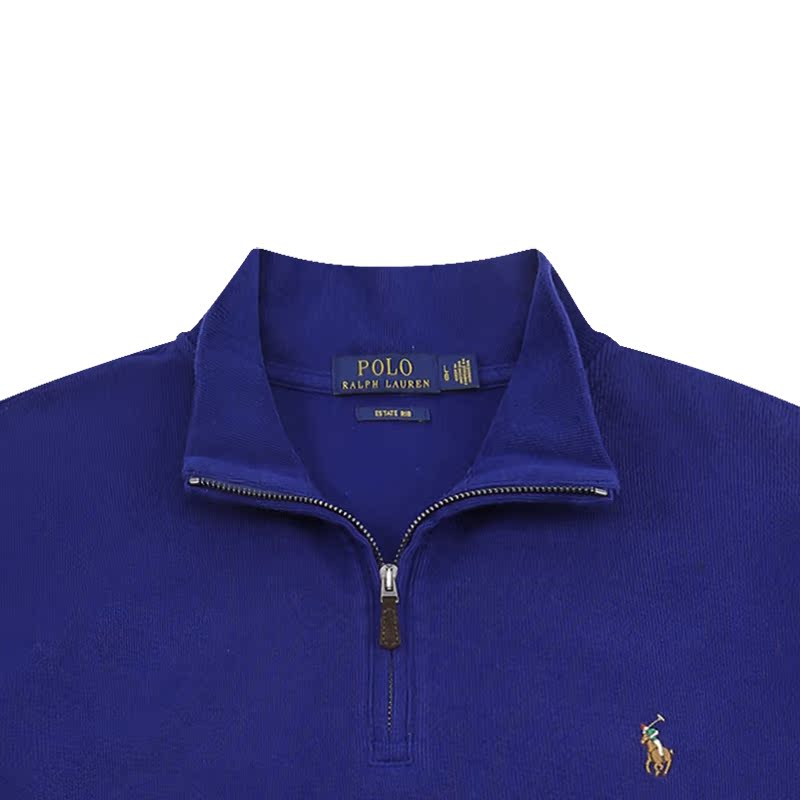 Polo Ralph Lauren Solid Color Pony Logo Embroidered Half-Zip Knit Long Sleeve Sweatshirt Men sweatshirt Blue MNPOKNI16820199-400