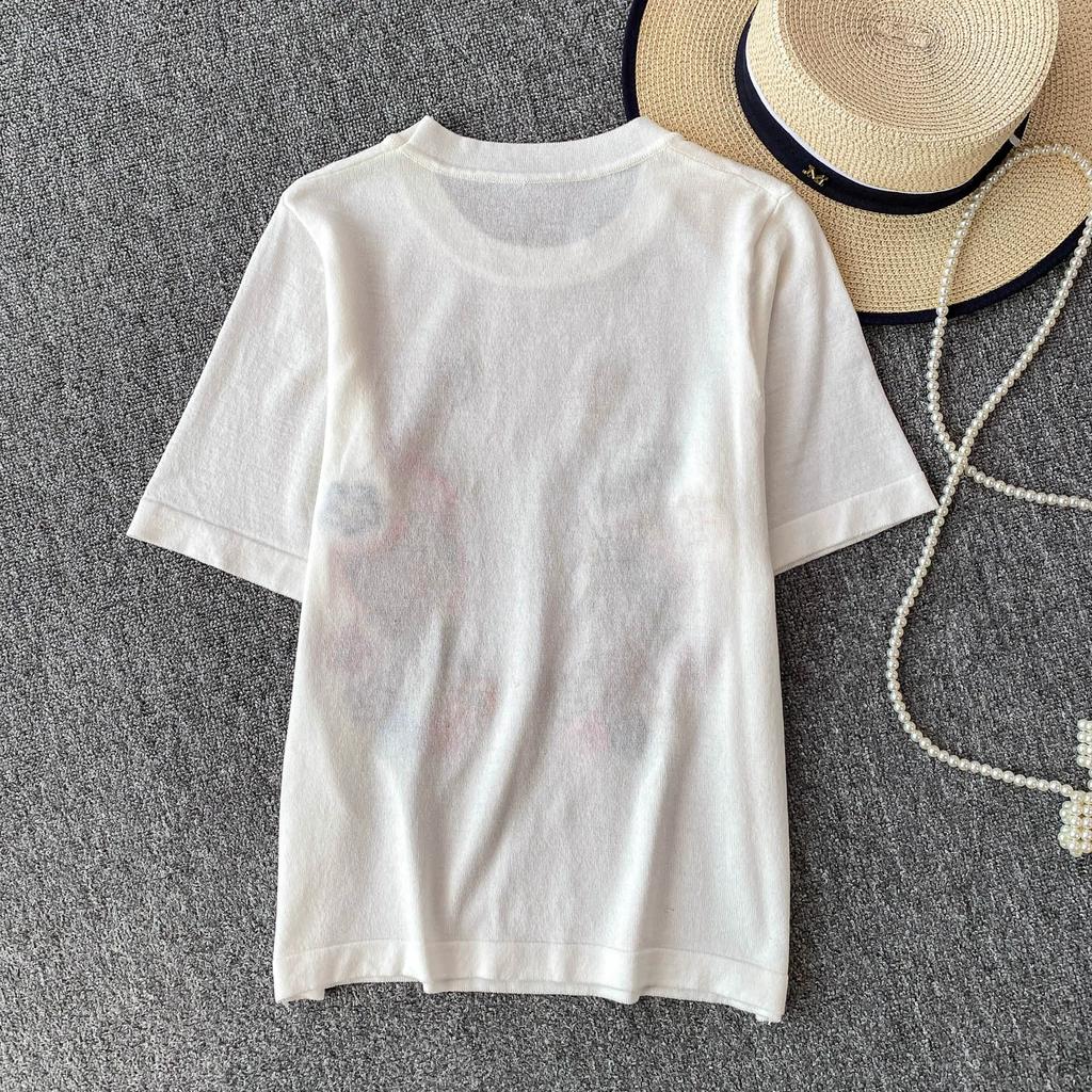 Summer Women College Sweet Cat Embroidery Knitted Sweater Pullover Tops For Girl