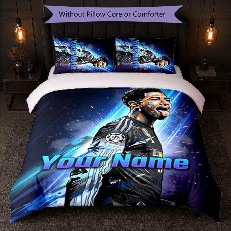 Set Biancheria da Letto Personalizzato con Nome Jude Bellingham 1 Copripiumino + 2 Federe Logo Calcio Regalo Personalizzato per Occasione Speciale Decorazione Camera da Letto