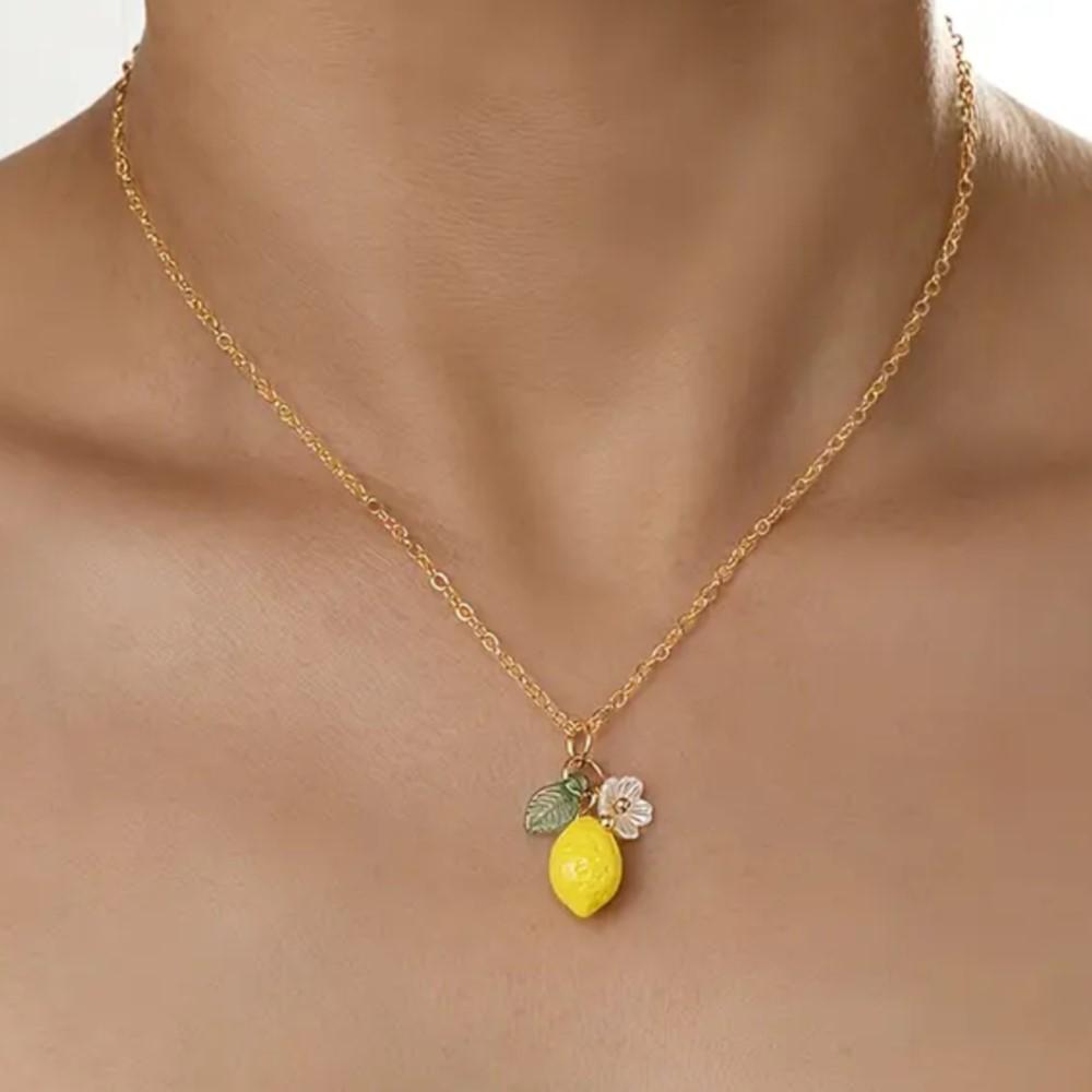 Collana con Ciondolo Fiore di Limone e Frutta Carino alla Moda per Donne Leggera Minimalista Collana Gioielli Regali per Vacanze Estive