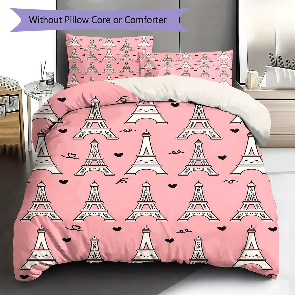Rosa Cartoon-Kunstmuster Bettwäsche, Steppbett-Set Bettbezug Kissenbezug Zuhause Geburtstagsgeschenk (1 Bettbezug + 2 Kissenbezüge, ohne Füllung)