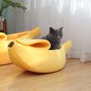 Banana-Shaped Easy-Clean Semi-Closed Pet Bed with Blanket for Cats and Dogs, All-Season