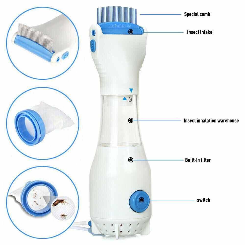 Electric Uk Vacuum Head Lice Comb Brush Pet Dog Flea Filter Remover Treatment