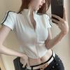 New summer pure desire spice girl zipper stand-up collar slim short versatile casual short-sleeved t-shirt women's top