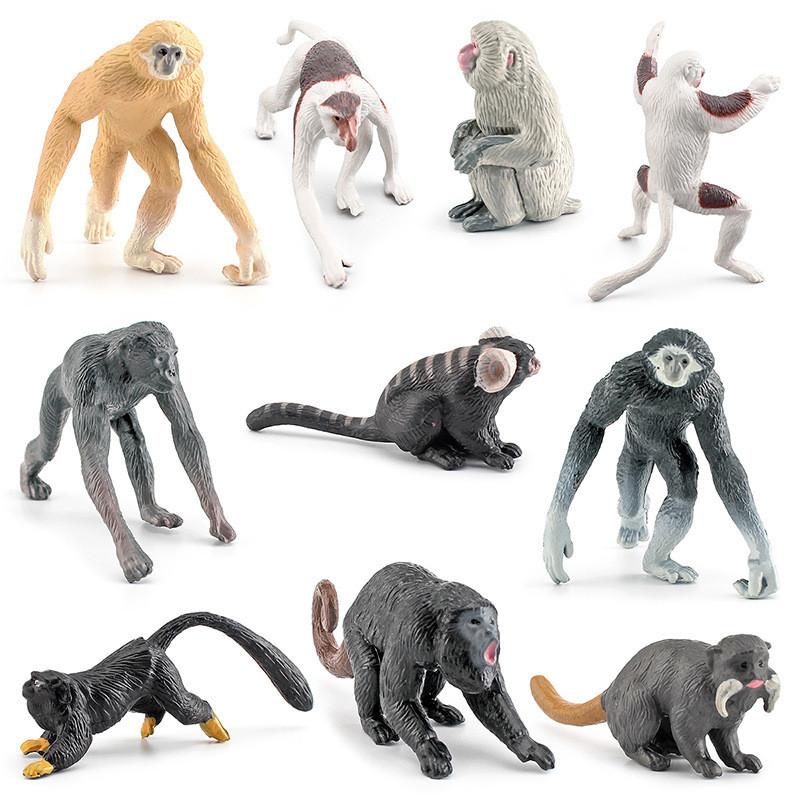 Realistic Pvc Primate Animal Model Set Featuring Miniature Long-nosed Monkeys And Gibbons