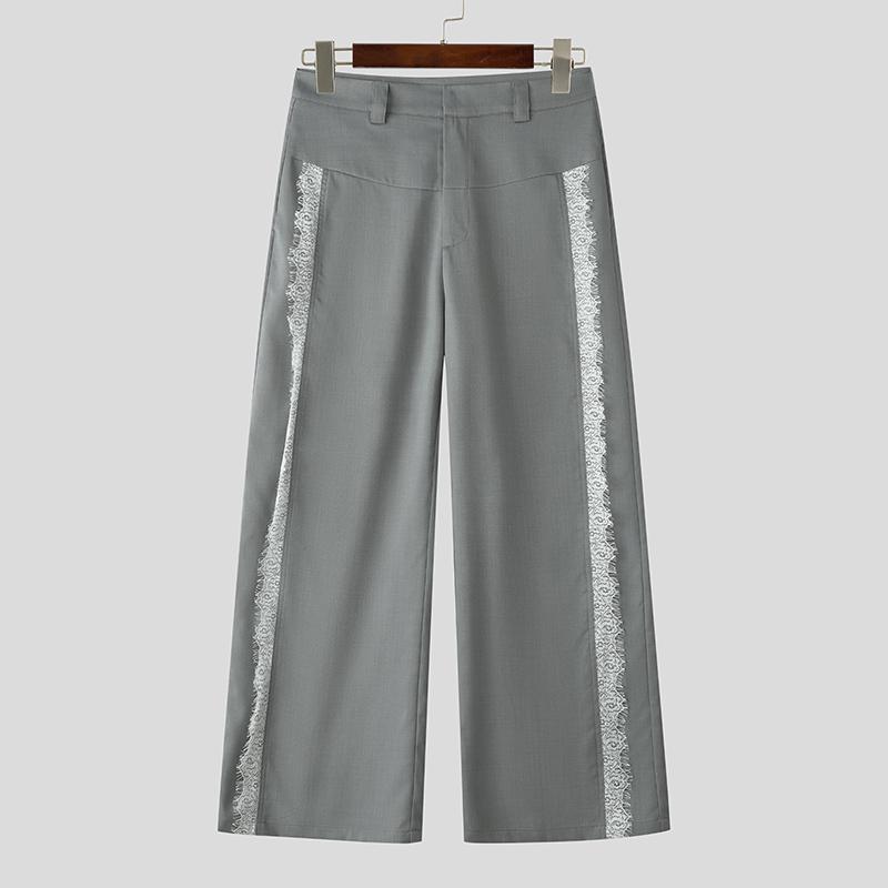 

INCERUN Men Zip-up Waist Side Lace Patchwork Casual Long Straight Pants 5XL серый