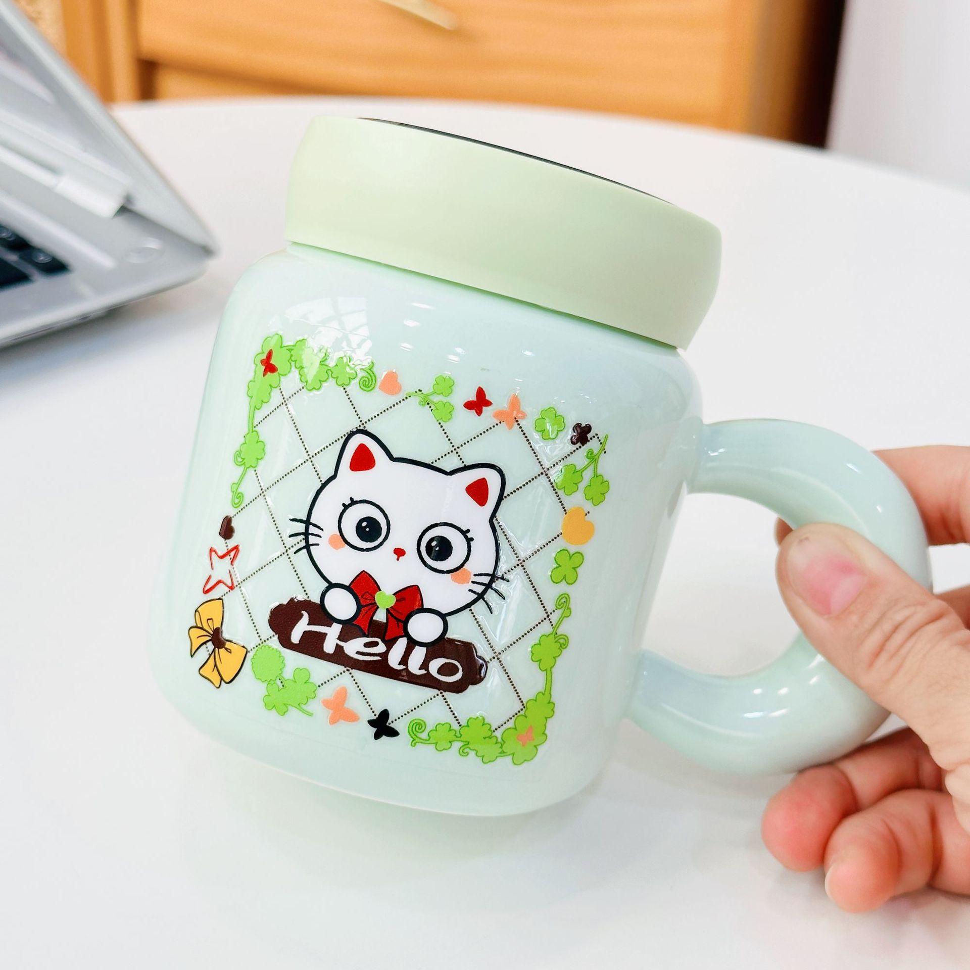 

Бытовой костюм с крышкой ложкой мультяшный милый животный керамическая чашка высокая ценность большая емкость кружка сувенир подарок чашка 390ML