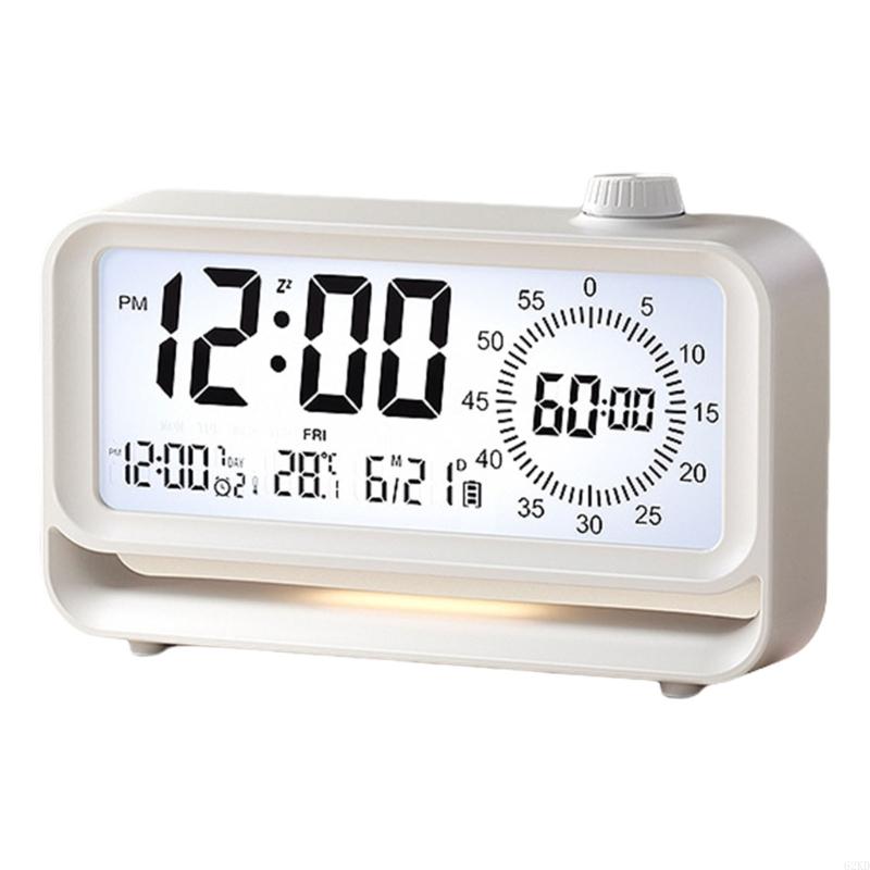 62KD Rechargeable Kids Digital Alarm Clock 60 Minutes Visual Timers LCD Display Clock with Night Light for Time Management