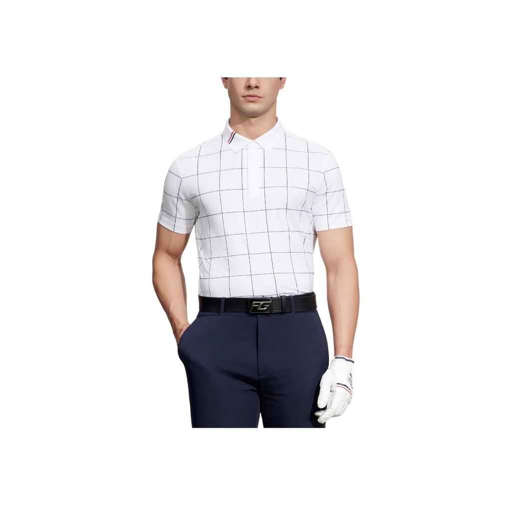 FILA Golf Series All Over Check Pattern Pullover Sports Short Sleeve Polo Shirt Men Polo Shirts Jade-White A11M425104FWT