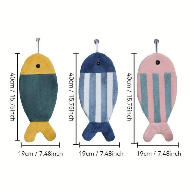 2pcs Cute Fish-Shaped Hand Towels - Soft & Absorbent Coral Fleece, Hanging Design with Striped Patterns, Perfect for Bathroom
