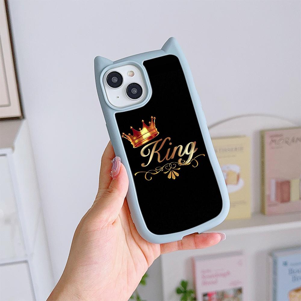 Huse de telefon moale pentru ureche de pisică pentru iPhone 16 15 13 12 11 Pro Max 14 Plus XR TPU Copertă din spate acrilic transparent anti-cădere N84 King Queen Cuplu