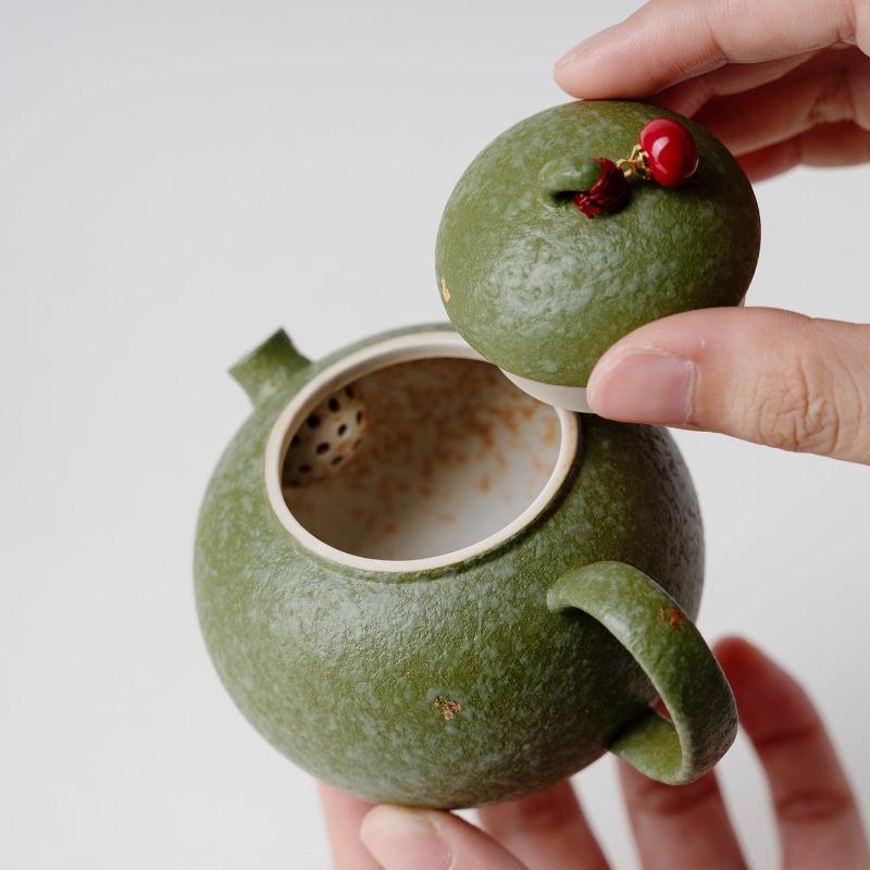 Traditional Chinese Color Green Ceramic Teapot Single Brewing Teapot Chinese Kung Fu Tea Set Women's Teapot