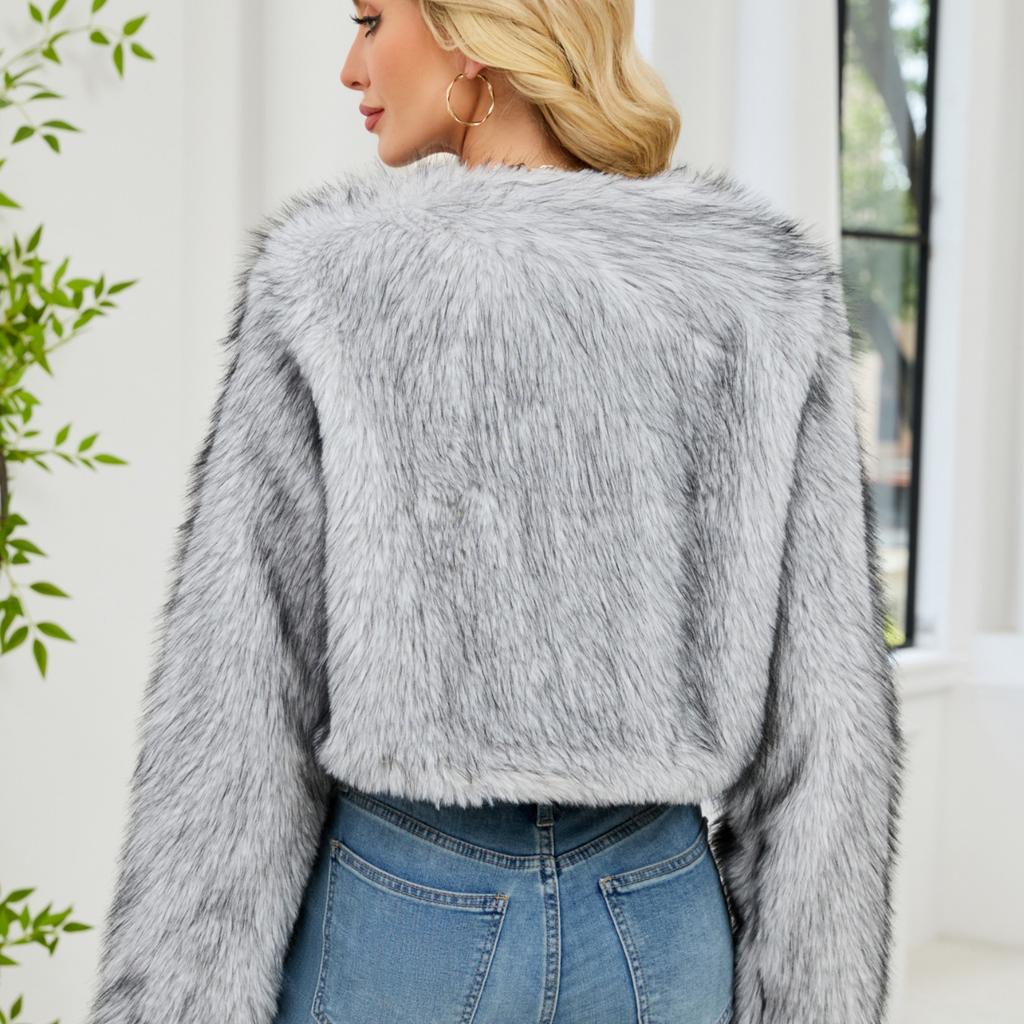 Fashionable Women's Plush Short Jacket Fauxsuit Collar