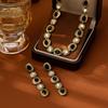 Obsidian Necklace Black Diamond Jewelry Set Temperament Retro Light Luxury Bracelet Earrings