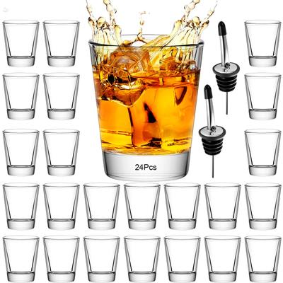 24 Shot Glasses - 50 Ml Clear Shot Glasses, Mini Glasses, Heavy Base for Whiskey, Tequila, Vodka, Liqueur, Espresso