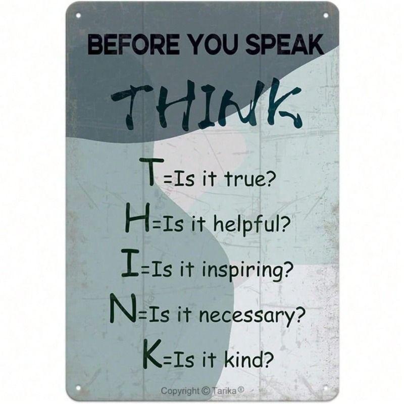 

Vintage Metal Sign Wall Art Before You Speak Think Inspirational Quote Retro Home Decor Bar