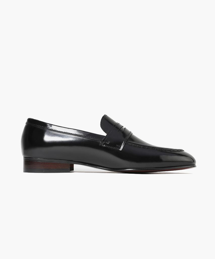 Firenze Atelier Flat Design Slim U-Tip Line Glossy Cowhide Penny Loafers 7100-B [Black Box]