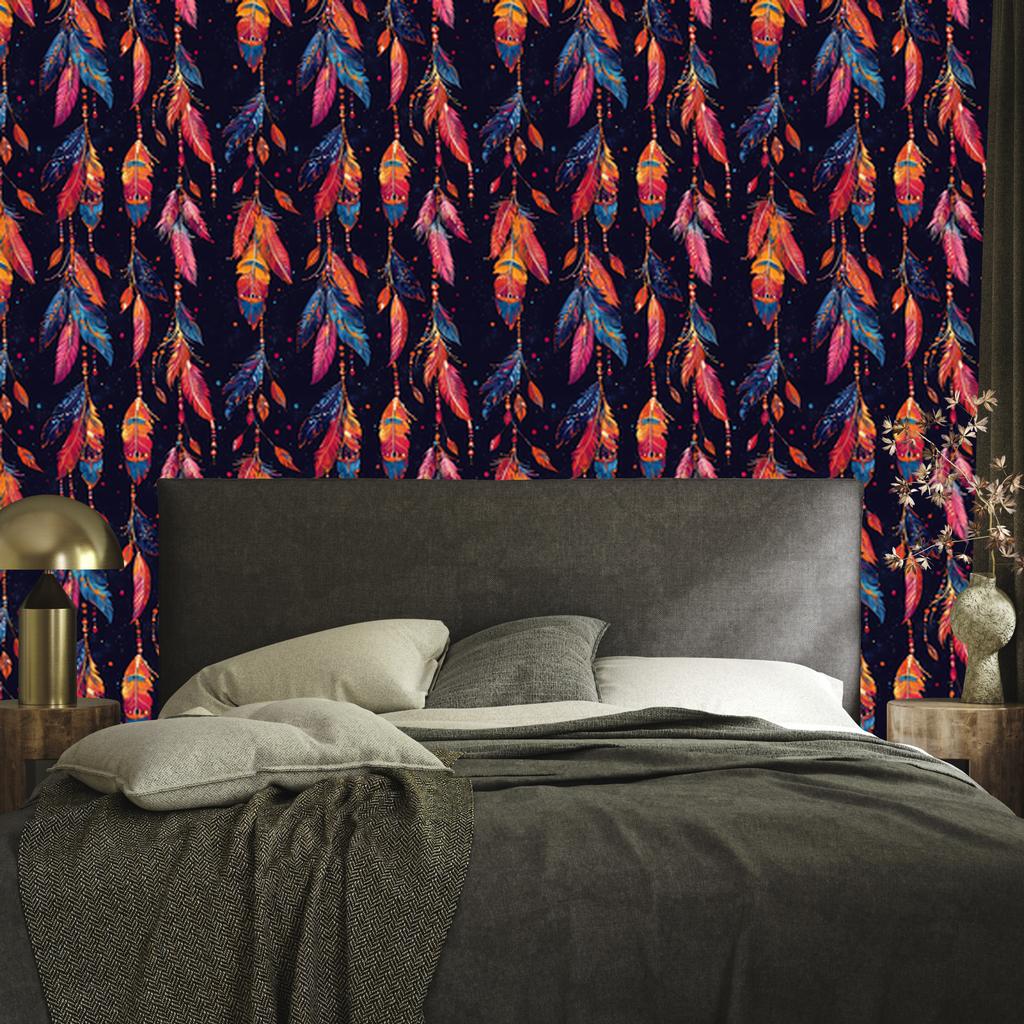 Boho Navy Blue and Burgundy Wallpaper for Living Room and Bedroom 50x1000
