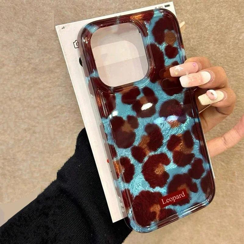 Phone Case For iPhone 17 16 15 14 13 11 12 Pro Max Air XS 16E Plus SE2 Korean Cute Leopard Print Gradient Patern Lovely Cover