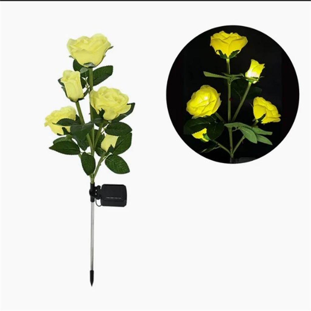 Kolip Solar 5 Heads Rose Lamp Outdoor Waterproof Simulation Rose Flower Lawn Decorative Lamp For Garden Yard Patio Decoration