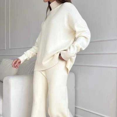 Women's Autumn and Winter High Neck Casual Cardigan Pullover 2-piece Set