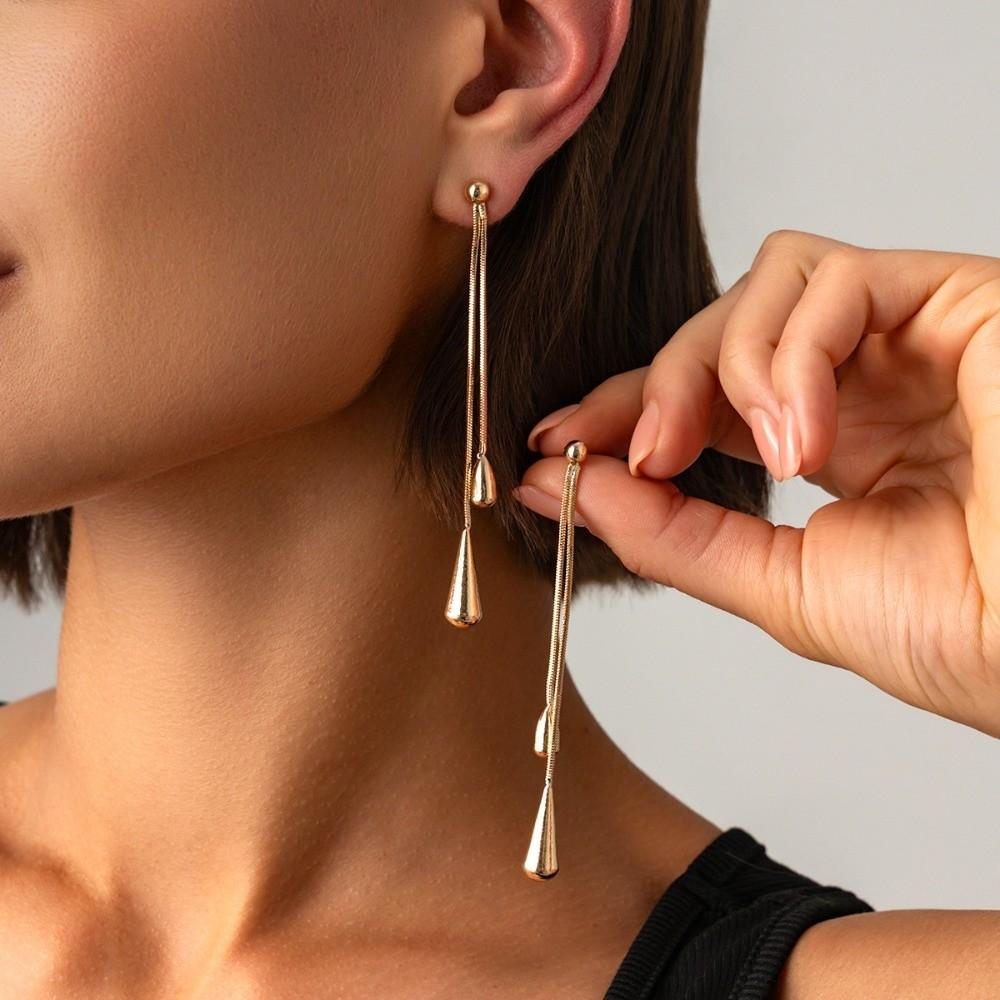 Smooth Surface Drop Tassel Necklace Thin Snake Chain Y Shape Necklace Party Gathering